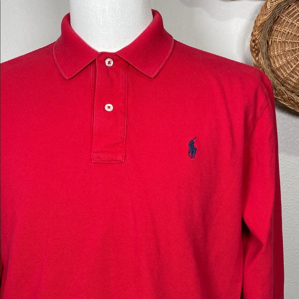 Mens Polo Ralph Lauren Long Sleeve Polo Henley Shirt Red Blue Pony Size Large